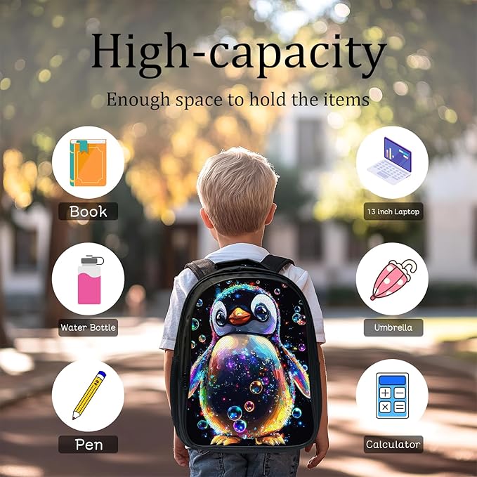 Cute Penguin Backpack Set 3 Piece School Bags and Lunch Box with Pencil Case Penguin Animal Bookbag Set for Toddler Kids Girls Boys Teens Kindergarten Elementary Middle