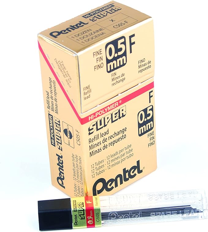 Pentel Super Hi-Polymer Refill, 0.5mm, Fine, F, 144 Pieces of Lead (C505-F)