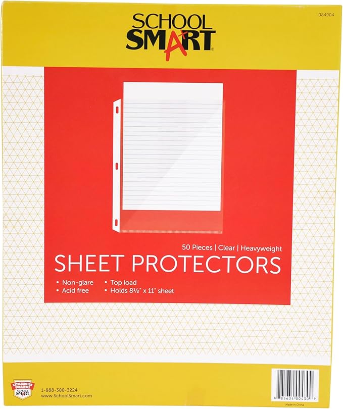 School Smart Top Load Heavyweight Polypropylene Non Glare Sheet Protectors - Pack of 50 - Clear - 084904