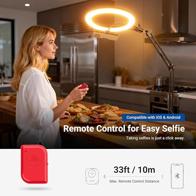 NEEWER Entry Level Version 10.5" Overhead Desktop LED Ring Light, Clamp Stand for Desk/Remote/Phone Holder Compatible with iPhone, 10W Streaming Recording Selfie Laptop Video Conference Lighting, N31