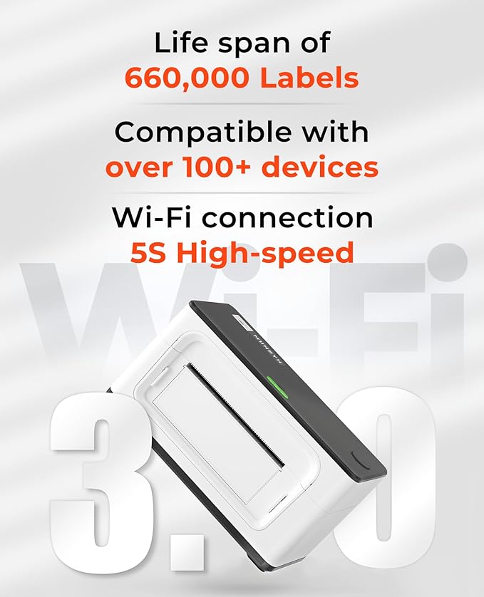 MUNBYN Wireless Wi-Fi Thermal Printer Shipping Label Printer, Compatible with AirPrint iPhone, iPad, MacOS, Android Windows Suit for Small Business, Etsy, Ebay, USPS, No Ink, Fast & Clear Printing