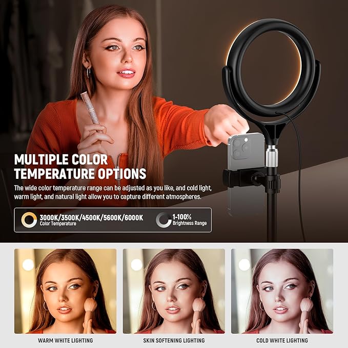 NEEWER Basics 7" Desk Ring Light with Stand/Phone Holder Compatible with iPhone, 10W CRI95+ Bi Color LED Selfie Light for TikTok Recording Laptop Webcam Zoom Video Conference Lighting Makeup, RL7B