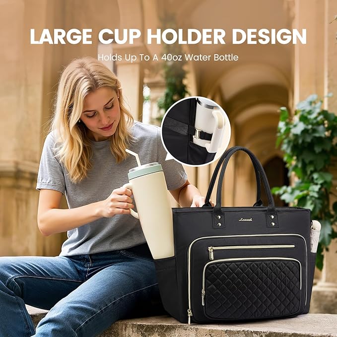 LOVEVOOK Laptop Tote Bag for Women, Work Bags Computer Laptop Bag, Teacher Tote Bag, Professional Briefcase Business Large Purses Handbag, Black, 17 Inch