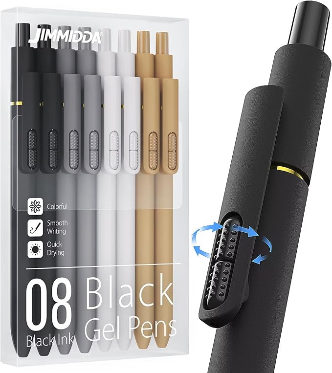 8Pcs Black Gel Pens - 0.7mm Medium Point Black Ink Pens | Smooth Writing - Quick Drying Retractable Pen for Men Women (Classic - 8Pcs)