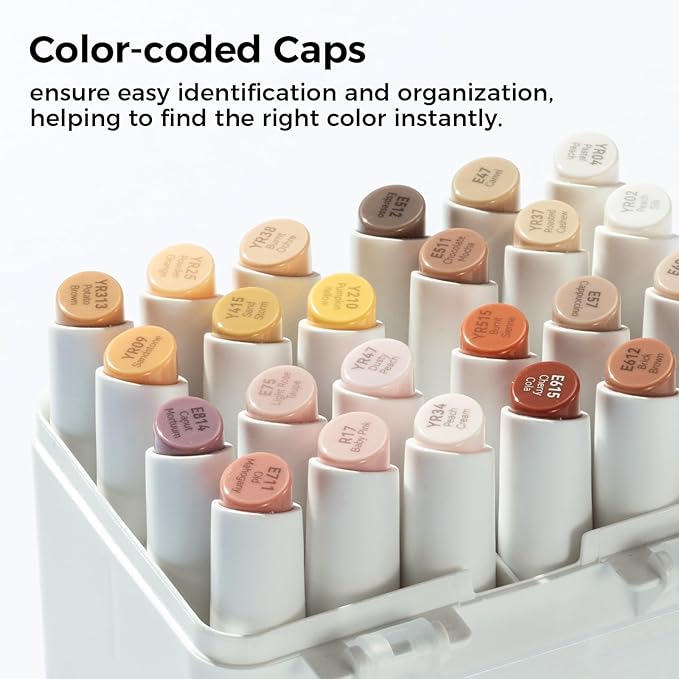 Ohuhu Alcohol Markers Skin Tone Marker Slim Broad and Fine Double Tipped Alcohol-based Marker Set for Artists Adults Coloring Professional Illustration, 24 Portrait Colors Kaala Markers Refillable