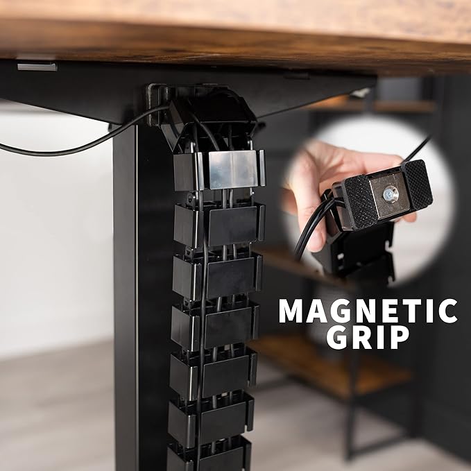 VIVO Standing Desk Vertebrae Magnetic Cable Management Kit, Adjustable Quad Entry Flexible Spine Wire Organizer Cord Snake for Home Office, Black, DESK-AC01M