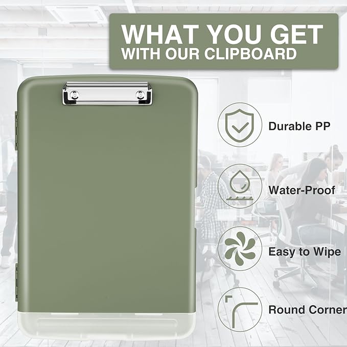 Sooez Clipboard with Storage, Clip Board 8.5 x 11 with Pen Holder, Plastic Organization Case Box for Letter Legal A4 Size Paper, Low Profile Clip, Nurses Teachers Must Haves, School & Office Supplies