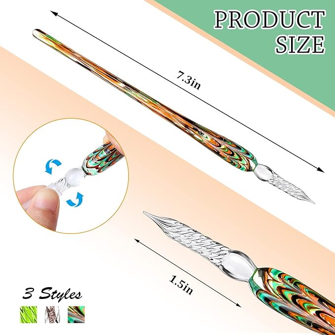 Zonon 6 Pcs Handmade Glass Dip Pen Crystal Glass Signature Pen Calligraphy Glass Pen Dip Ink Pen Borosilicate Present Pen for Writing Drawing Signatures (Vintage Color,Fresh Style)