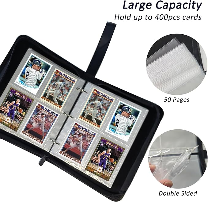 Premium Card Binder 4 Pocket, 3-Ring Zipper 400 Pockets Card Holder Book with 50 Removable Sleeves，Card Collection Storage Album for Trading Cards, MTG, TCG, Yugioh Cards