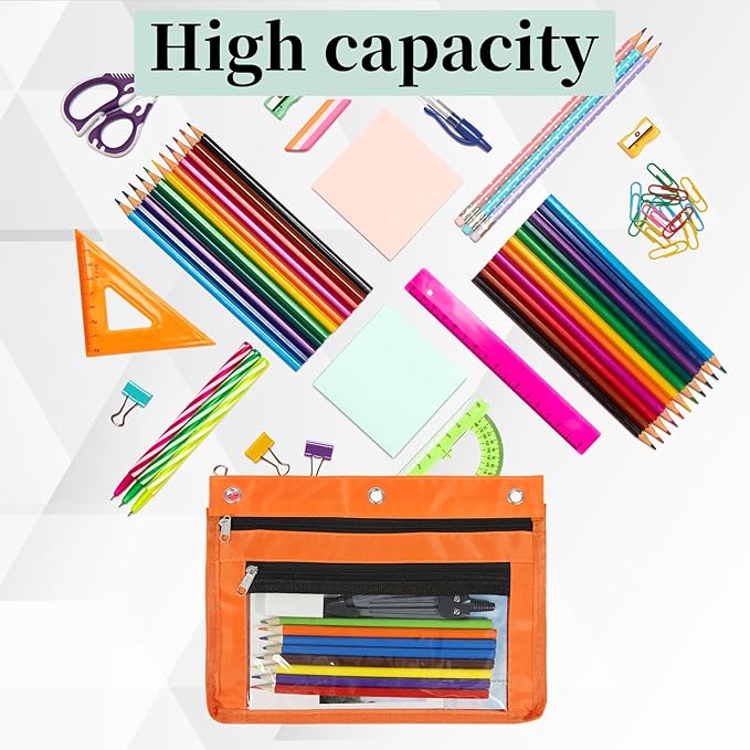 YoeeJob 6 Pack 1 Inch Expandable Zipper Pencil Pouches with Clear Window for 3 Ring Binder, Suitable for School & Office（Colourful）