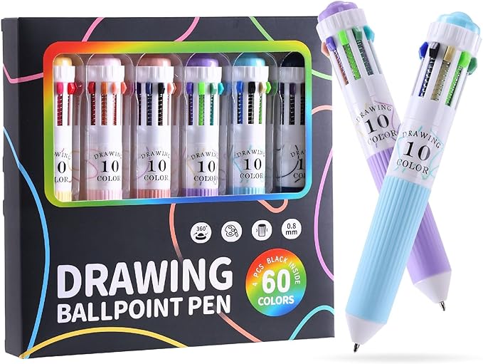 60 Colors Multicolor Pen in one, 6Pcs 10-in-1 Retractable Colored Ballpoint Pens for Office, Back to School Supplies