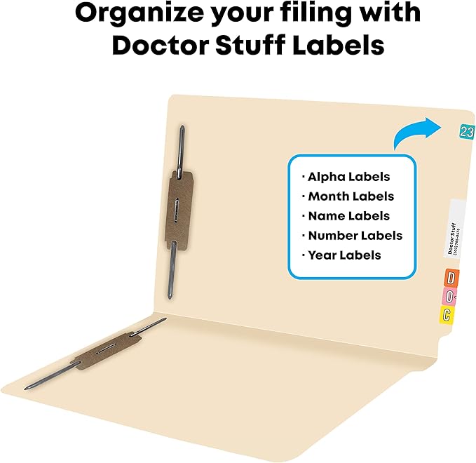 Medical File Folders with 2 Fasteners, Doctor Stuff, Letter Size, Reinforced End Tab Folders with 2” Bonded Fastener on Inside Front and Back, 14 pt Manila Stock, Carton of 250