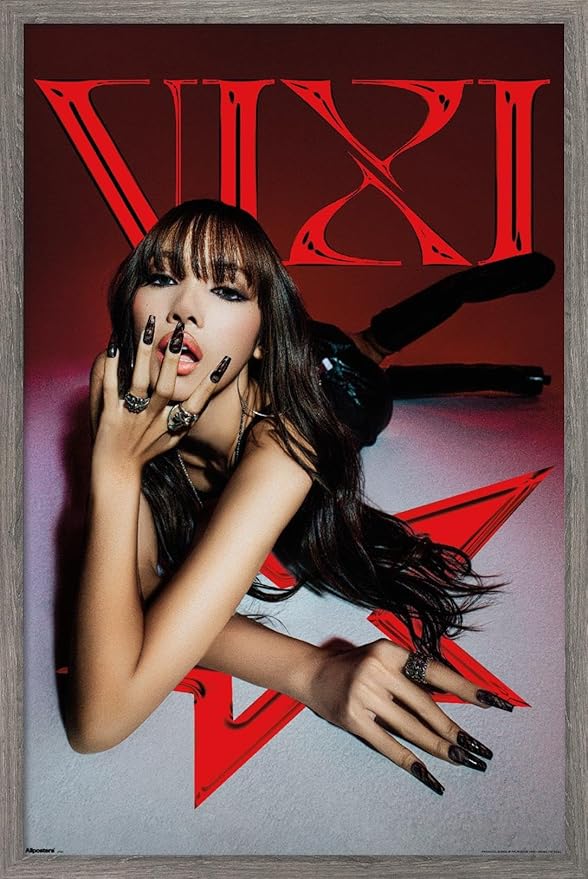 LISA - VIXI Red Star Wall Poster, 34L" x 22.4W", Barnwood Framed Version
