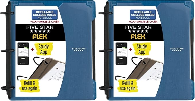 Five Star Flex Hybrid NoteBinder, 1 Inch Binder with Tabs, Notebook and 3-Ring Binder All-in-One, Assorted Colors, Color Will Vary (29326) (Pack of 2)