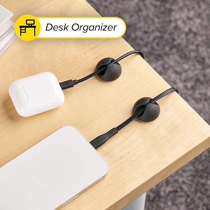 Wrap-It Storage Cable Clips - (Assorted 28-Pack) Black - Desk and Nightstand Cable Holder for Phone and Bedside Table Cord Organizer