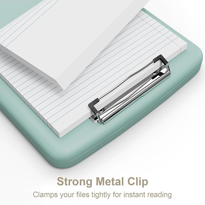 Piasoenc Clipboard with Storage, 8.5 x 11 Organization Box with Pen Holder and A4 Legal Paper Folder, Folio & Side-Opening, Low Profile Clip,for Nurses,Teachers, Size 14 x 9.6 x 1.2 in, Teal
