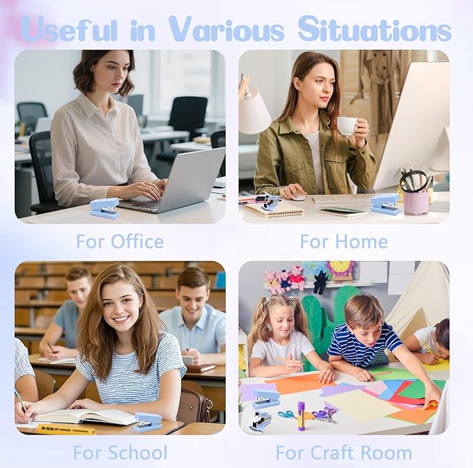 Blue Mini Stapler with Staples, Portable Office Supplies Set with Small Stapler, Staple Remover and 2,000 Staples, Cute Mini Stapler for Desk, School, Office & Home Desk Essentials
