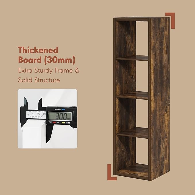 Furinno Cubicle Record Player Stand with Vinyl Storage, 4-Cube 1.2 Extra Thick Vinyl Record Storage, Open Back Media Shelf for CD DVD Blueray Game Disc, for Living Room, Home Office, Amber Pine