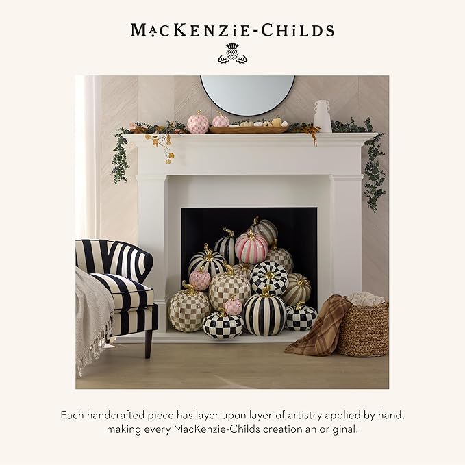 MACKENZIE-CHILDS Mini Pumpkin, Resin Halloween Home Decor, Pink-and-White Bubblegum Pink Check