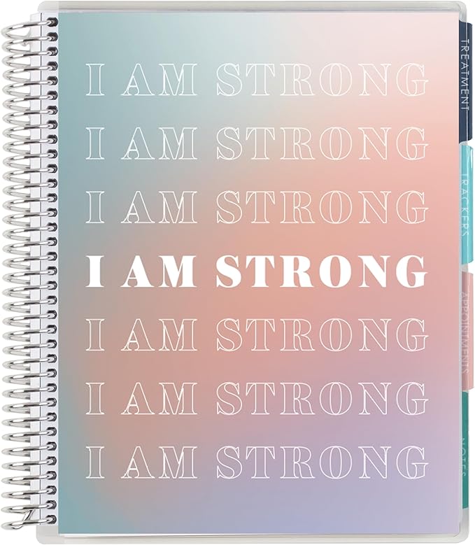 Erin Condren 7" x 9" Spiral Coiled Notebook - I Am Strong Medical Treatment Planner - Prompted Notebook - Features Tabbed Sections, Surgery Prep, Questions for Doctors, 160 Pages, 80 Sheets