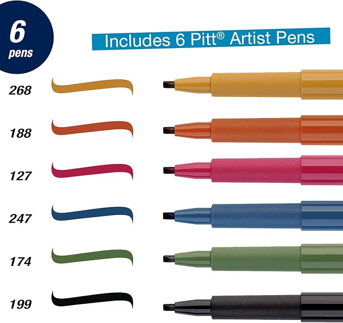 Faber-Castell Calligraphy Pitt Artist Pen Set - Multi Colored Calligraphy Pens (6 Count)