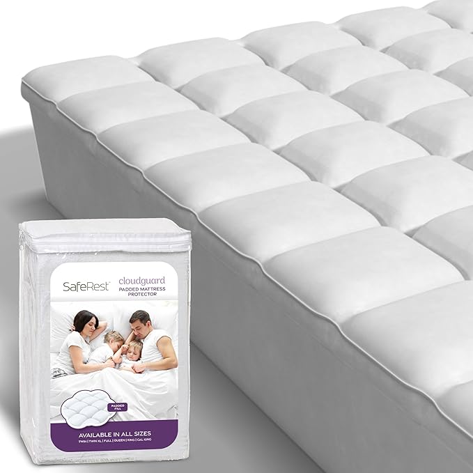 SafeRest CloudGuard - Queen Size Hybrid Mattress Protector & Pad (Extra Padded) - Waterproof Quilted Pillow Top Mattress Cover - Thick, Plush & Fitted Mattress Topper for Bed