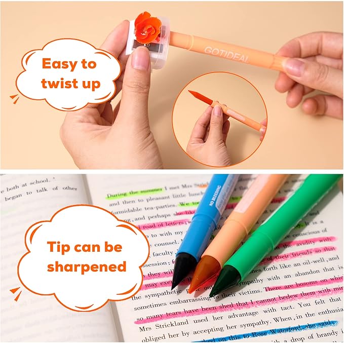 GOTIDEAL Bible Highlighters, 12 Pack Assorted Colors Gel Highlighters Pens Set, Wax Bible Markers for Study Journaling School Book Supplies