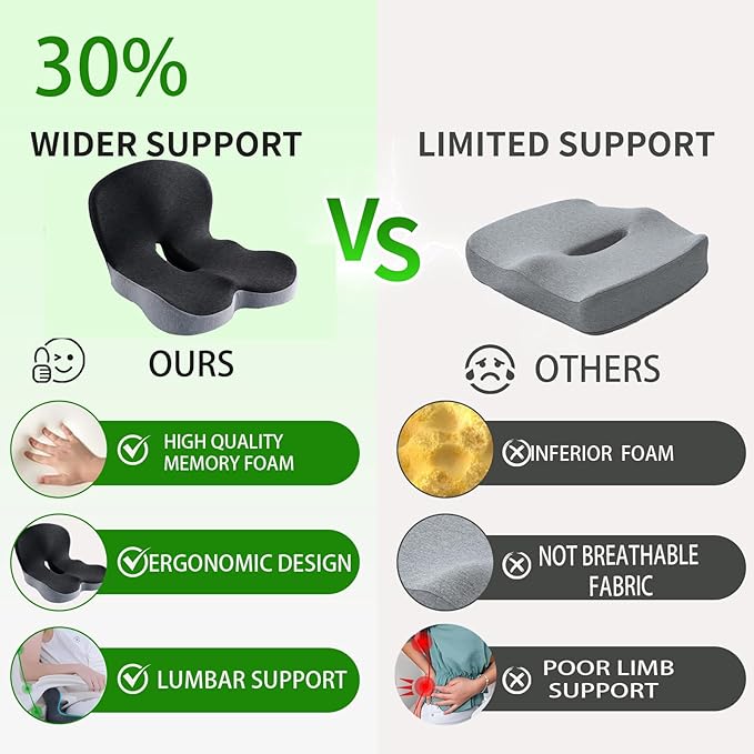 Memory Foam Buttocks Cushion for Office Chair Truck Driver Truck Seat Cushion Ergonomic Driver Seat Cushion with Lumbar Support & Sciatica Back Pain Relief, Car Seat Cushions for Driving