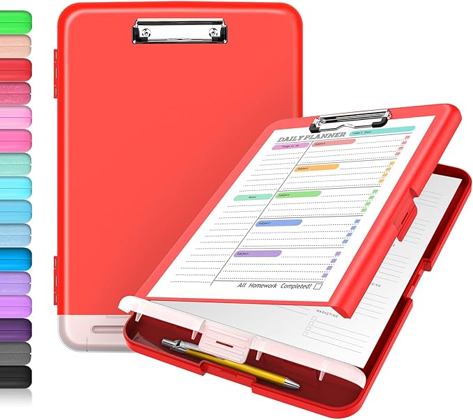 Sooez Clipboard with Storage, Clip Board 8.5 x 11 with Pen Holder, Plastic Organization Case Box for Letter Legal A4 Size Paper, Low Profile Clip, Nurses Teachers Must Haves, School & Office Supplies