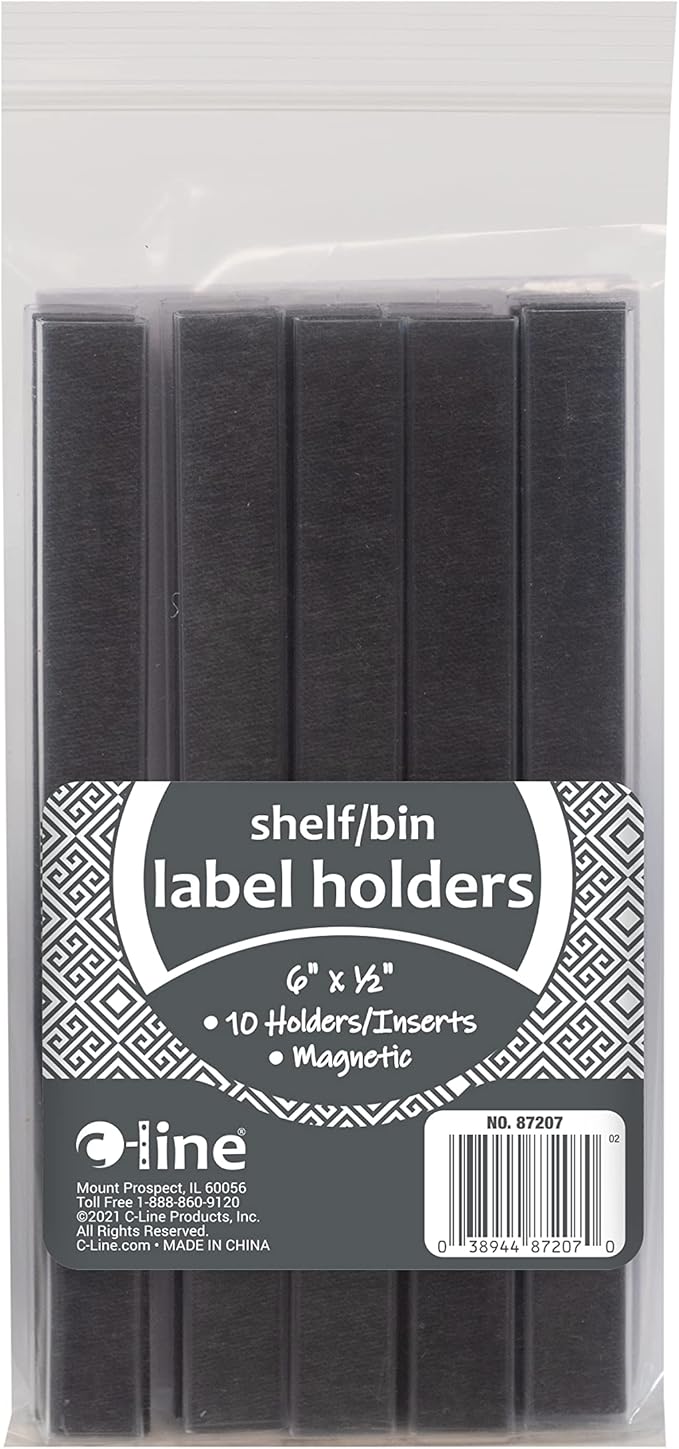 C-Line HOL-DEX Magnetic Shelf/Bin Label Holders, Side Load, 0.5 x 6, Clear, 10/Box