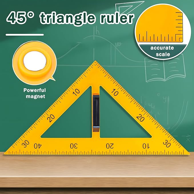 Magnetic Teaching Ruler Set with Multi-Functional Geometry Tools Durable ABS Plastic for Whiteboard Classroom Projects Student Teacher Math Supplies (Yellow 3pcs)