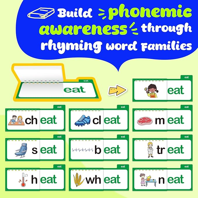 30 Read and Rhyme Flip Books,Word Family Build Book,Learn to Read Phonics Flash Cards,Sight Words Flash Cards Kindergarten Classroom Homeschool Learning Book,Phonics Flashcards,Reading Games