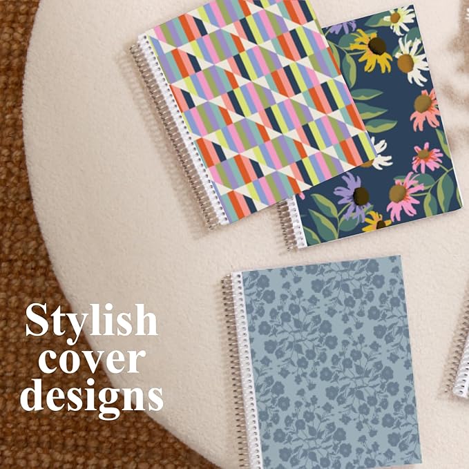 Erin Condren 7” x 9” Dot Grid Spiral Notebook, 5mm Dotted Layout with 80 Lb. Paper, Daisy Blooms Cover, 160 Dot Grid Notebook Pages, Platinum Coil, Stickers Included
