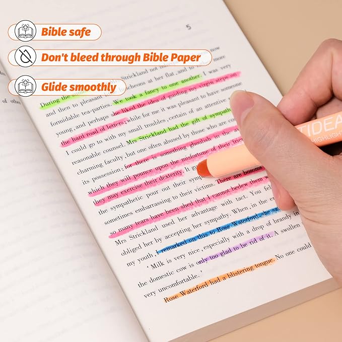 GOTIDEAL Bible Highlighters, 12 Pack Assorted Colors Gel Highlighters Pens Set, Wax Bible Markers for Study Journaling School Book Supplies