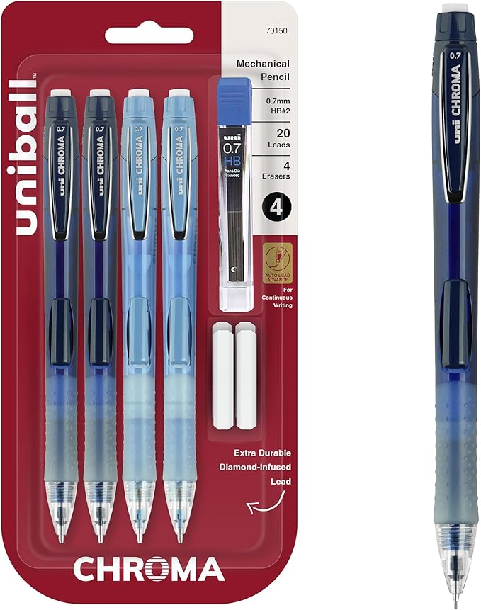 uniball Chroma Mechanical Pencil Starter Kit, 0.7mm, HB #2, Assorted Barrels, 4 Pack