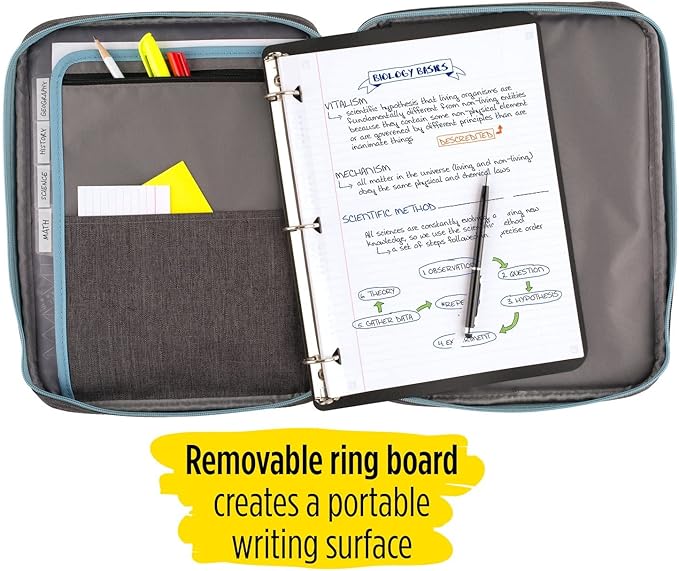 Five Star Zipper Binder, 1 Inch 3-Ring Binder with Round Rings, Carry-All with Pockets and 4-Tab Dividers, 375 Sheet Capacity, Gray/Mint (29092BH0) (Pack of 8)
