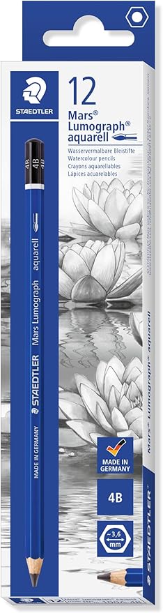 STAEDTLER Mars Lumograph Graphite Watercolor Pencils, Box of 12 4B Lead Pencils, 100A-4B