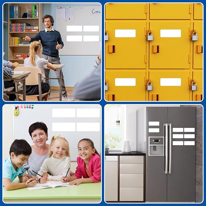 72 Pcs Dry Erase Magnetic Labels, 3.2 x 1.2 Reusable Writable Magnetic Name Tags Magnetic Label Stickers for Whiteboard, Refrigerator, Locker Classroom Office Home (White)