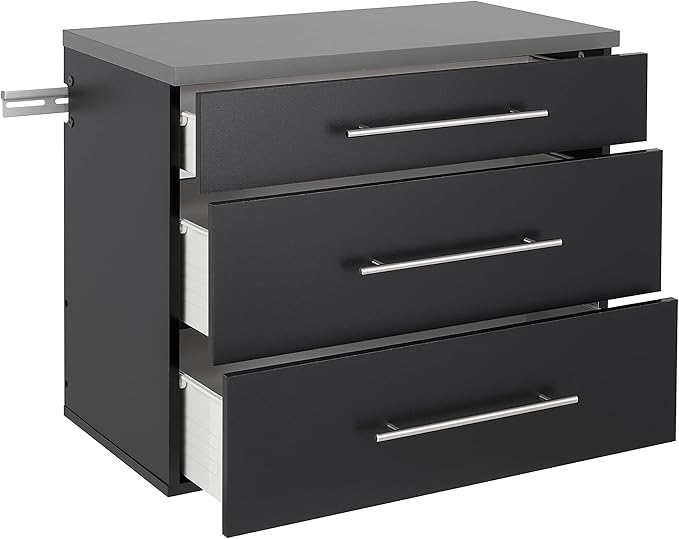 Prepac HangUps 30'' Garage Storage Cabinet with 3 Drawers, Wood Wall Mount Pantry Cabinet, Wall Hanging Laundry Room Cupboard, Kitchen Pantry for Garage, Kitchen and Laundry Organization, Black