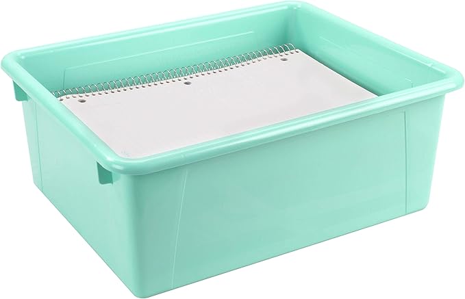 Storex Letter Size Deep Storage Tray – Organizer Bin for Classroom, Office and Home, Teal, 5-Pack (62529U05C)