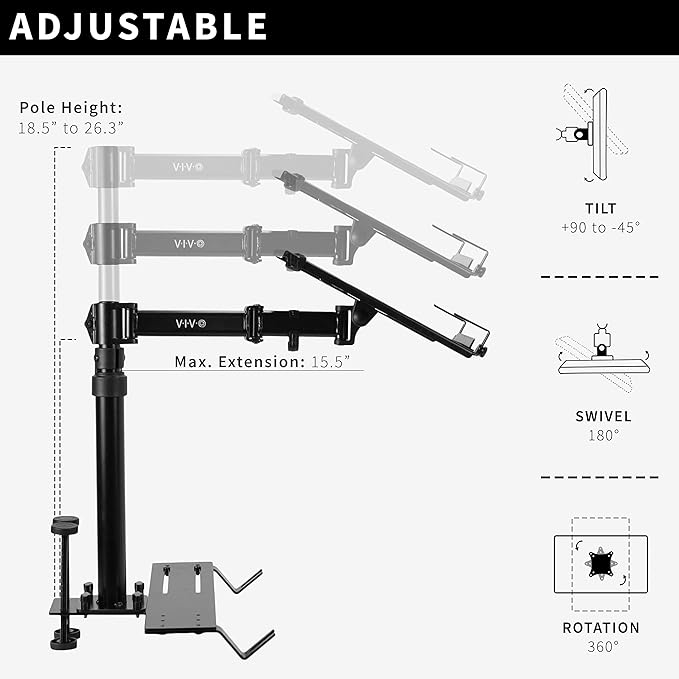 VIVO Single Laptop Car Mount, Fully Adjustable Extension, Notebook Stand for Trucks, Vans, and SUVs, Articulation and Height Adjustment, Black, MOUNT-CAR01