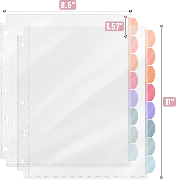 Mr. Pen- Clear Sheet Protectors with Tabs, 8 Tabs, 2 Sets, Clear Plastic Dividers for 3 Ring Binder, Insertable Index Page Divider Multicolor Tabs
