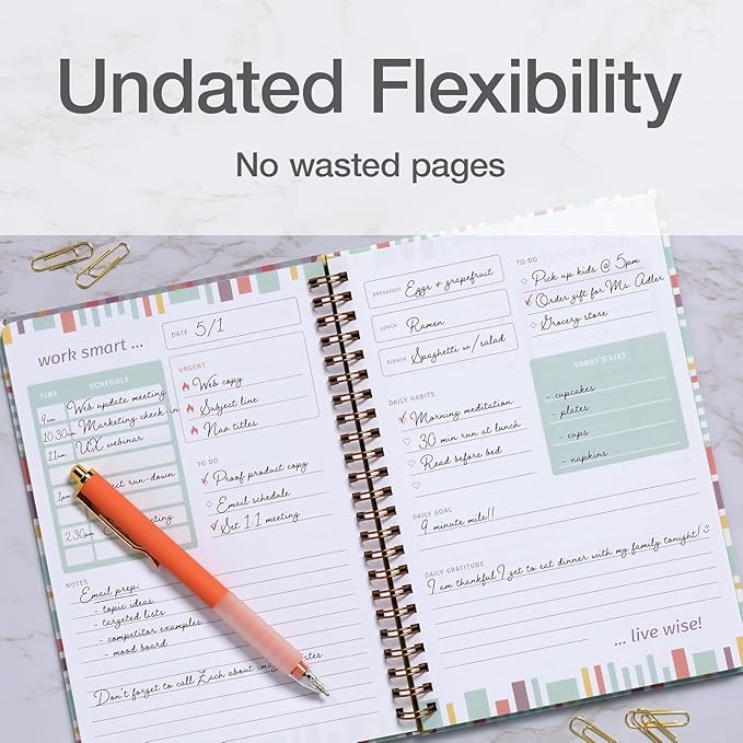 Oxford To Do Planner; Undated Daily Planner for School/Work & Life; Hardcover Spiral Notebook; Goal Setting & Planning; 180 Pages, 5.5” x 8.5” (90992)