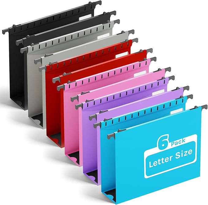 Ansook Hanging File Folder Letter Size Extra Capacity,Heavy Duty 2" Expansion Plastic File Folders Hanging with Tabs,6 Pack Reinforced Hanging File Organizer,File Cabinet Folders for Office Bulk Files