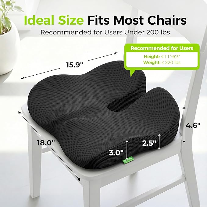 AUVON Gel Seat Cushion for Office Chairs, Ergonomic Memory Foam Chair Cushions for Long-Sitting Support & Sciatica, Back, Tailbone Pain Relief, Breathable Car Seat Cushion with Anti-Slip Base