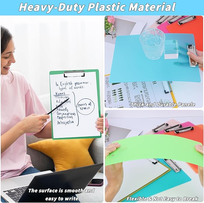 40 Pcs Plastic Clipboards Bulk 20 Assorted Colors 12.5 x 9 In Clear Colored Clip Board Standard A4 Letter Size Low Profile Clipboard Portable for Classroom Office Supplies Students Back to School