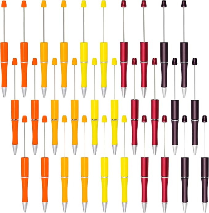 jiebor 30Pcs Fall Beadable Pens Plastic Bead Ballpoint DIY Cute Cool Pens Black Ink for Thanksgiving Day Women Men Bridal Graduation Gift Office Supplies