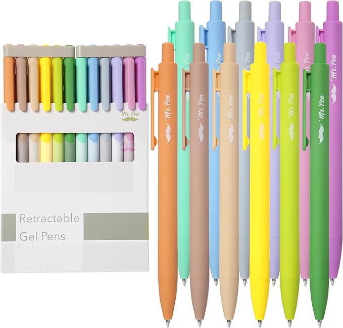Mr. Pen- Retractable Gel Pens, 12 Pack, Light Vintage Ink Colors Gel Pens Fine Point, Fast Dry
