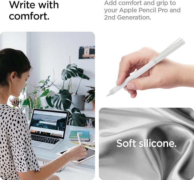 Spigen DA201 Apple Pencil Protective Case for Apple Pencil Pro and Apple Pencil 2nd Generation, Cover Sleeve with Clip and Grip, Compatible with Magnetic Charging and Double Tap - White