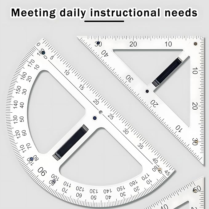 Magnetic Teaching Ruler Set with Multi-Functional Geometry Tools Durable ABS Plastic for Whiteboard Classroom Projects Student Teacher Math Supplies (Clear 4pcs)